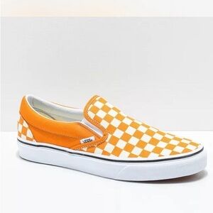 Orange Classic Checkered Vans slip-on. Women size 7.5/Men size 6.0